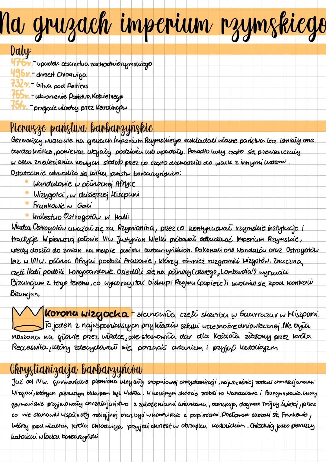 # Na gruzach imperium rzymskiego
Daty:
* 476r - upadek cesarstva zachodnionymskiego
* 496r - chrzest Chiodwiga
* 732r - bitwa pod Po