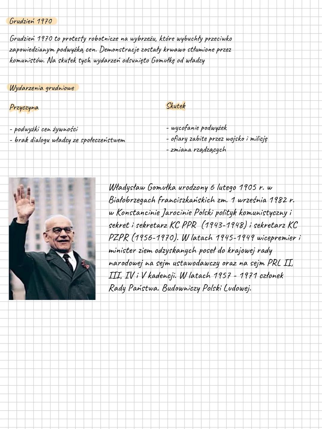 # Czasy Gomulki
Mała Stabilizacja
Okres rządów Gomułki nazywano mianem małej stabilizacji. W społeczeństwie znikną
strach przed bezpodstaw