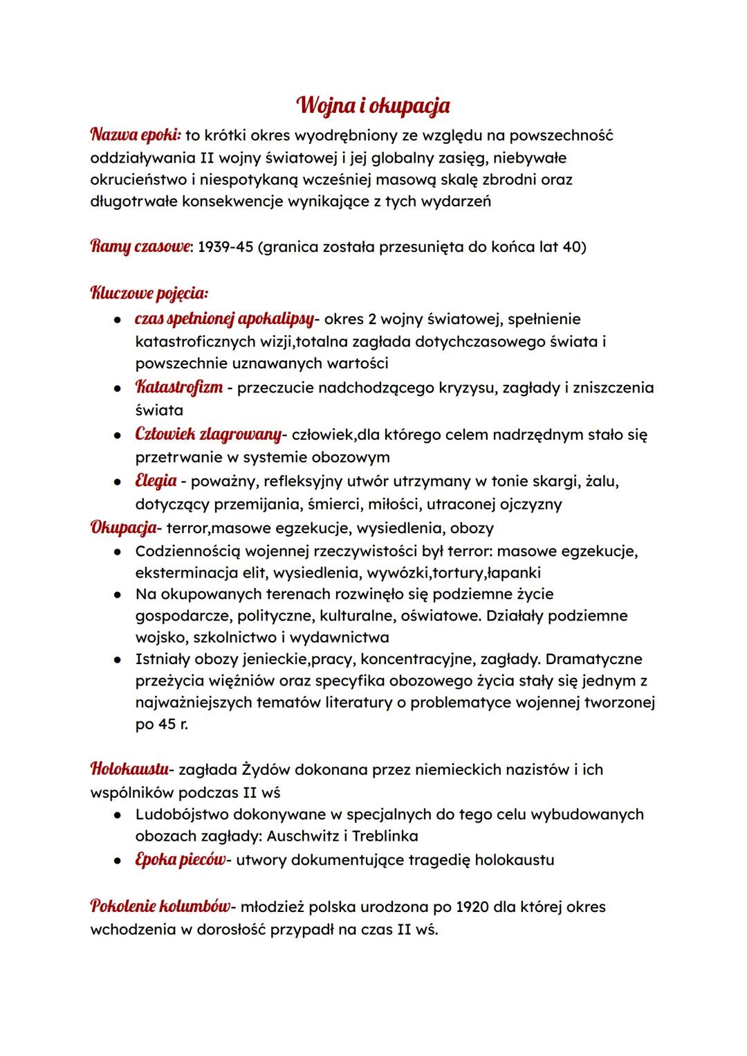 # Wojna i okupacja
Nazwa epoki: to krótki okres wyodrębniony ze względu na powszechność
oddziaływania II wojny światowej i jej globalny zas
