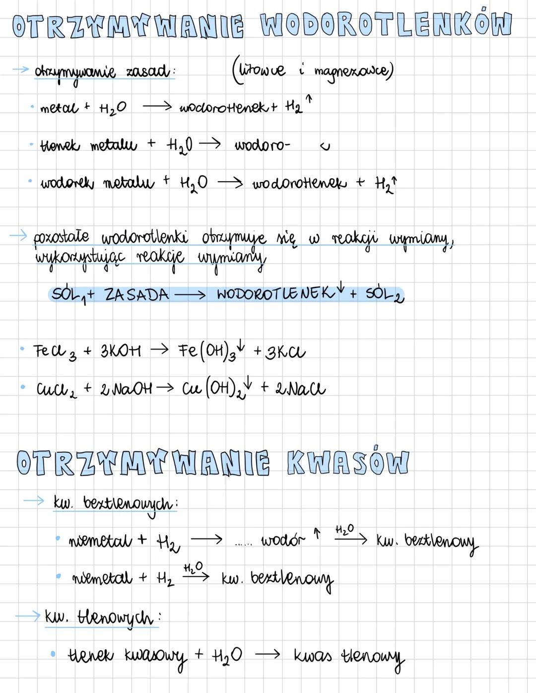--- OCR Start ---
OTRZYMYWANIE WODOROTLENKÓW
Arzymywanie zasad:
(wtowie i magnexowce)
metol+H_{2}O\Rightarrow wolonoHenek+H_{2}
tenek~metal