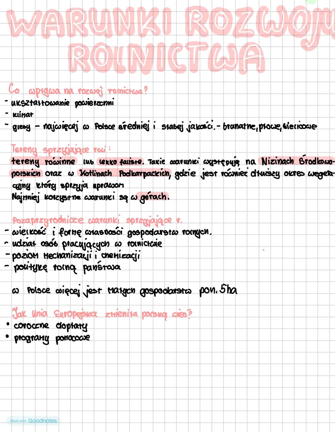 Warunki rozwoju rolnictwa - dział lll klasa 7