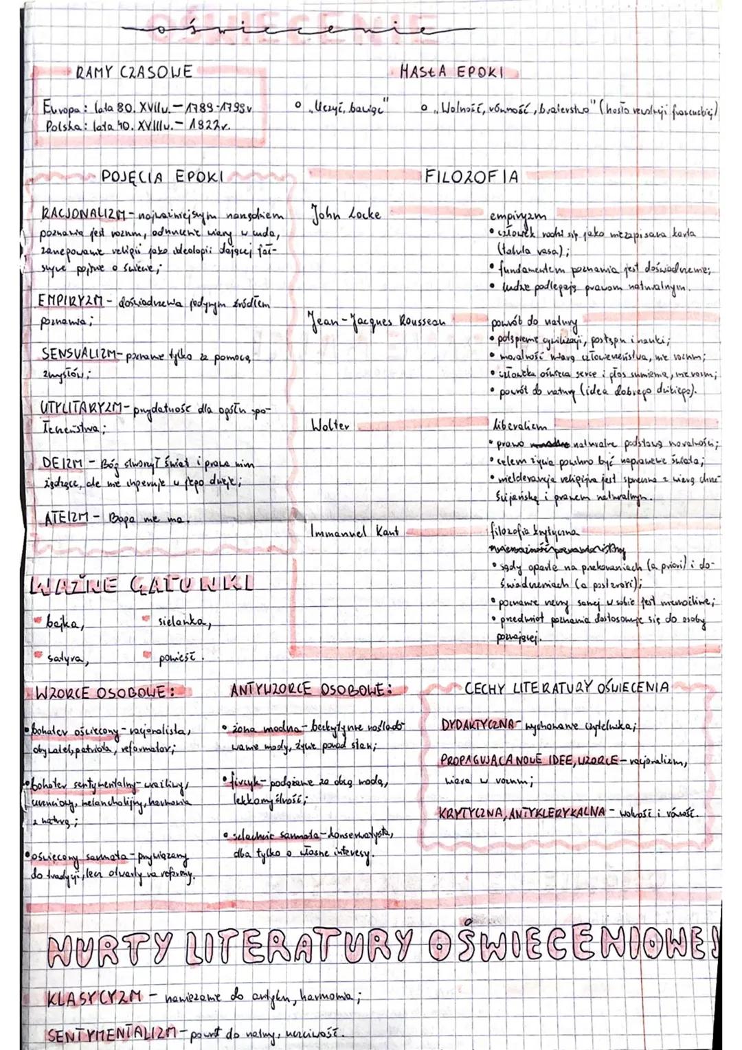 Oświecenie - opracowanie całej epoki, powtórka do matury