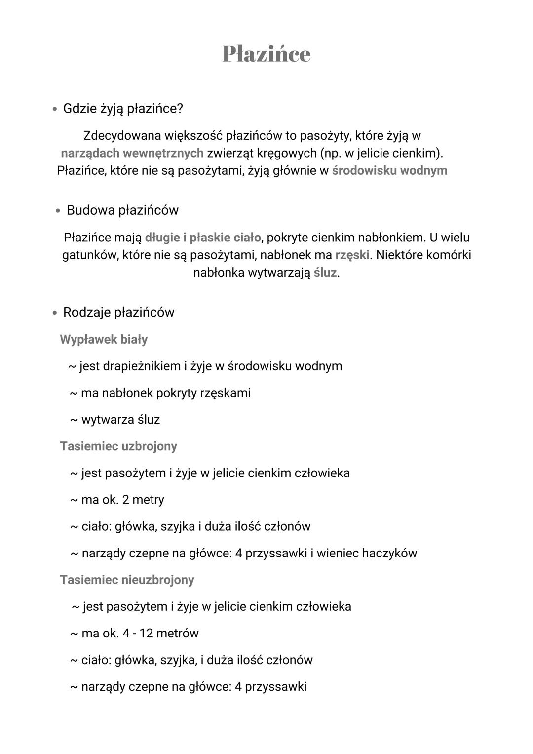 # Płazińce
• Gdzie żyją płazińce?
Zdecydowana większość płazińców to pasożyty, które żyją w
narządach wewnętrznych zwierząt kręgowych (np.