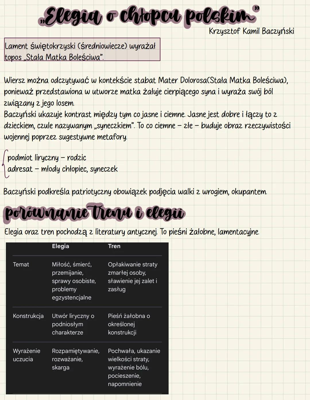 # Elegia o chłopcu polskim"
Krzysztof Kamil Baczyński
Lament świętokrzyski (średniowiecze) wyrażał
topos „Stała Matka Boleściwa".
Wiersz