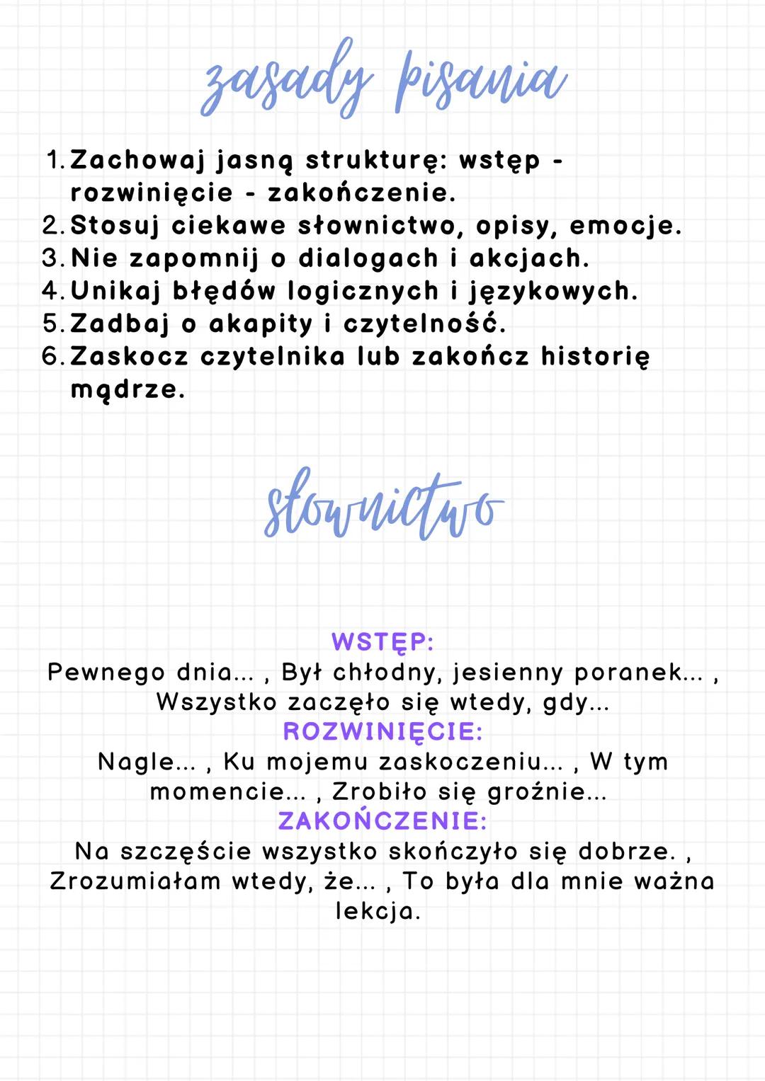 # OPOWIADANIE
Opowiadanie to forma wypowiedzi, w której przedstawiasz wymyśloną lub prawdziwą historię. Może zawierać elementy przygody, za