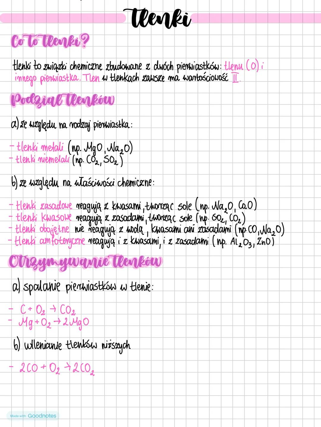 Co to tlenki?
Tlenki
tlenki to związki chemiczne zbudowane z dwóch pierwiastków: tlenu (O) i
innego pierwiastka. Tlen w tlenkach zawsze ma w