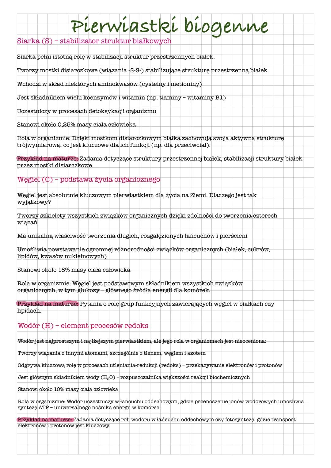# Pierwiastki biogenne
## Siarka (S) - stabilizator struktur białkowych
Siarka pełni istotną rolę w stabilizacji struktur przestrzennych b