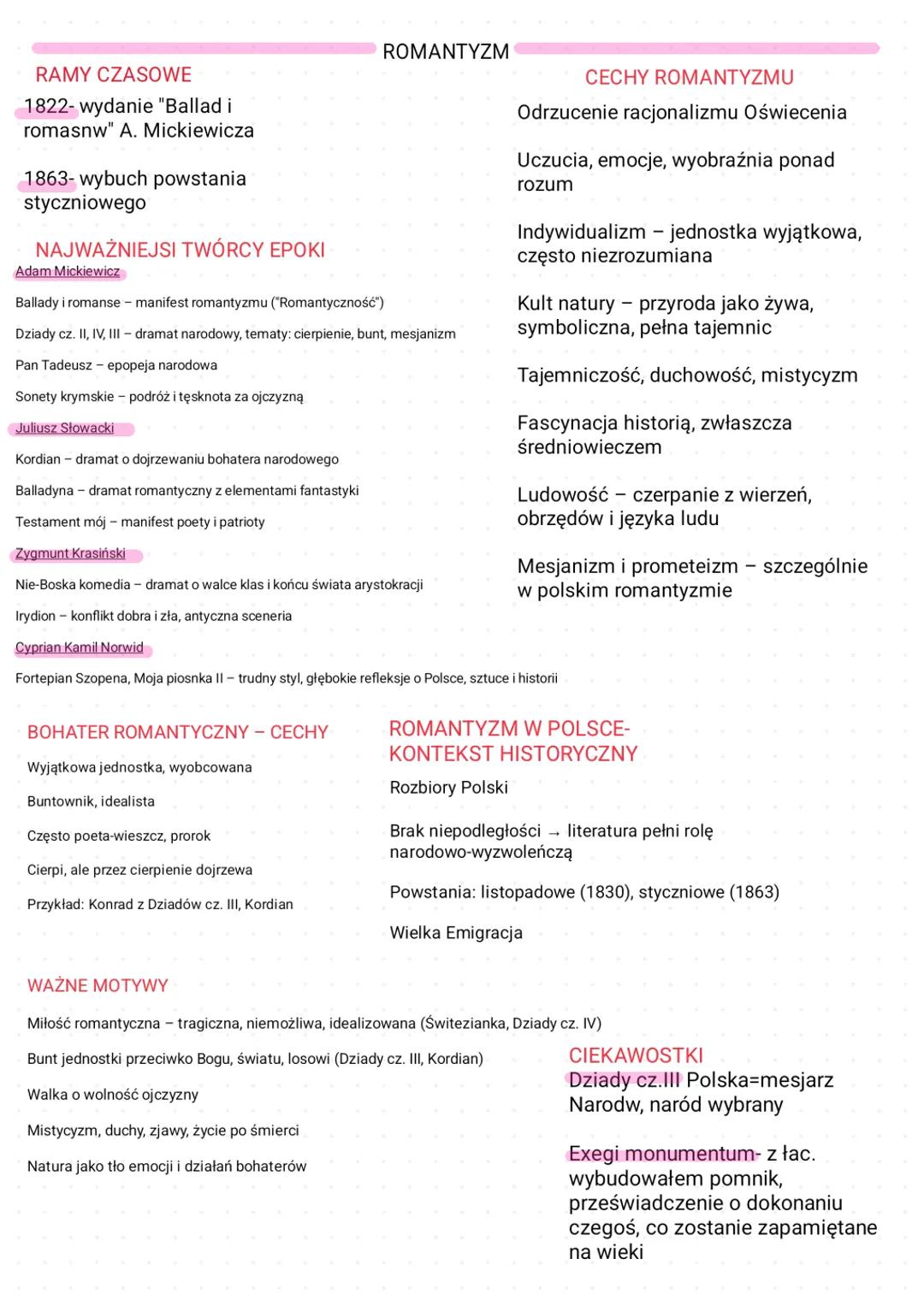 # RAMY CZASOWE
1822- wydanie "Ballad i
romasnw" A. Mickiewicza
1863- wybuch powstania
styczniowego
## NAJWAŻNIEJSI TWÓRCY EPΟΚΙ
Adam Micki