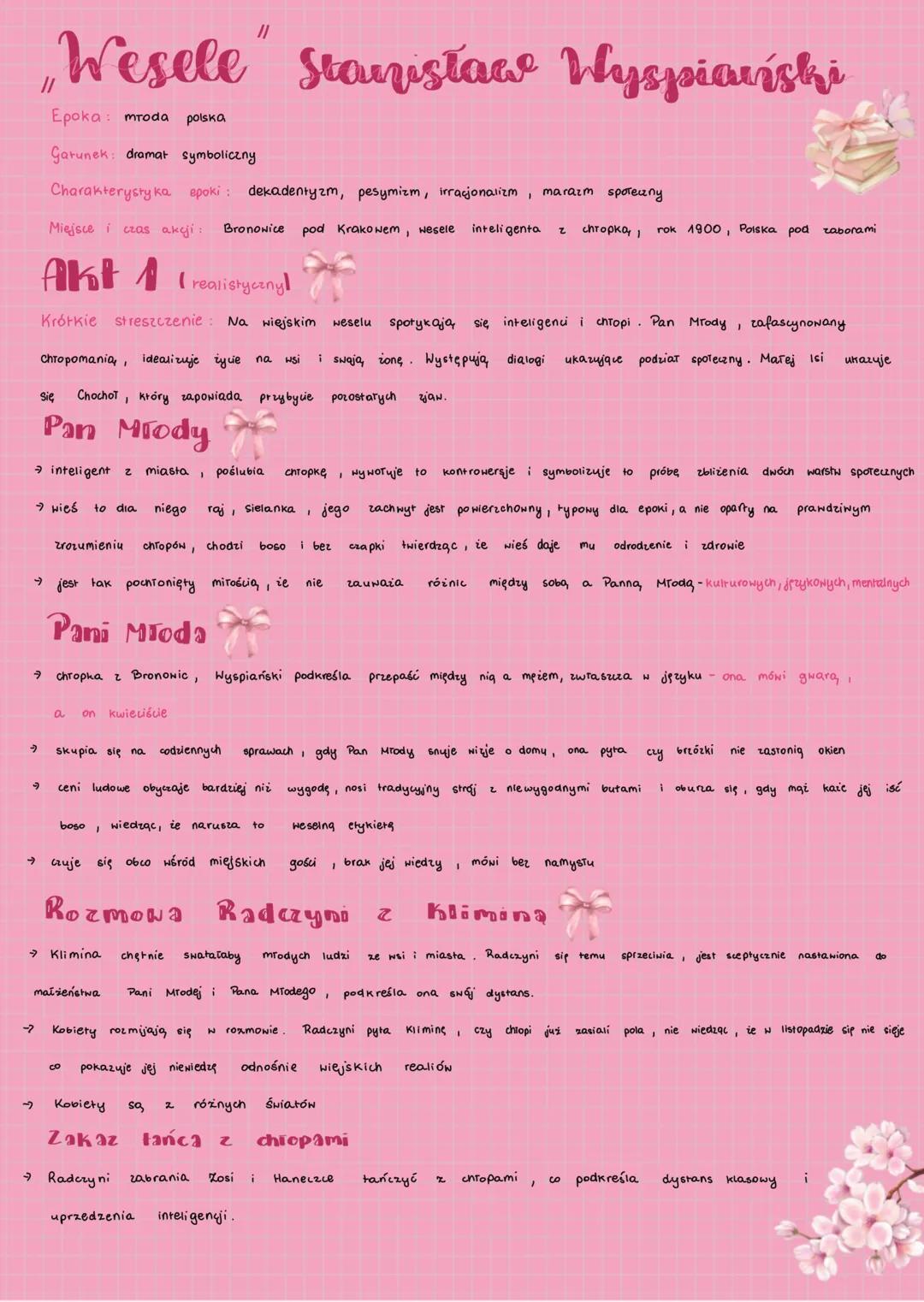 rose # Wesele" Stanistaco Wyspiański
Epoka: mroda polska
Garunek: dramat symboliczny
Charakterystyka @poki dekadentyzm, pesymizm, irracjo