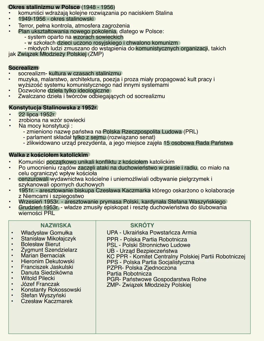 # Polską w czasach
stalinizmu
Powstanie PZPR
- wrzesień 1947r. w Szklarskiej Porębie konferencja przywódców komunistycznych
- Władysław Go