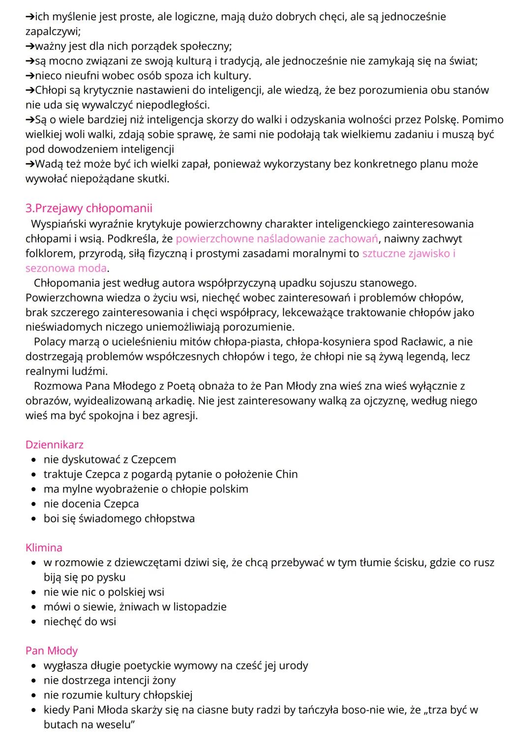 --- OCR Start ---
1.Obraz polskiej inteligencji
Wesele
• Zachwycają się wsią, przyrodą, wiejską ciszą, strojami, obyczajami, ale są to tylko