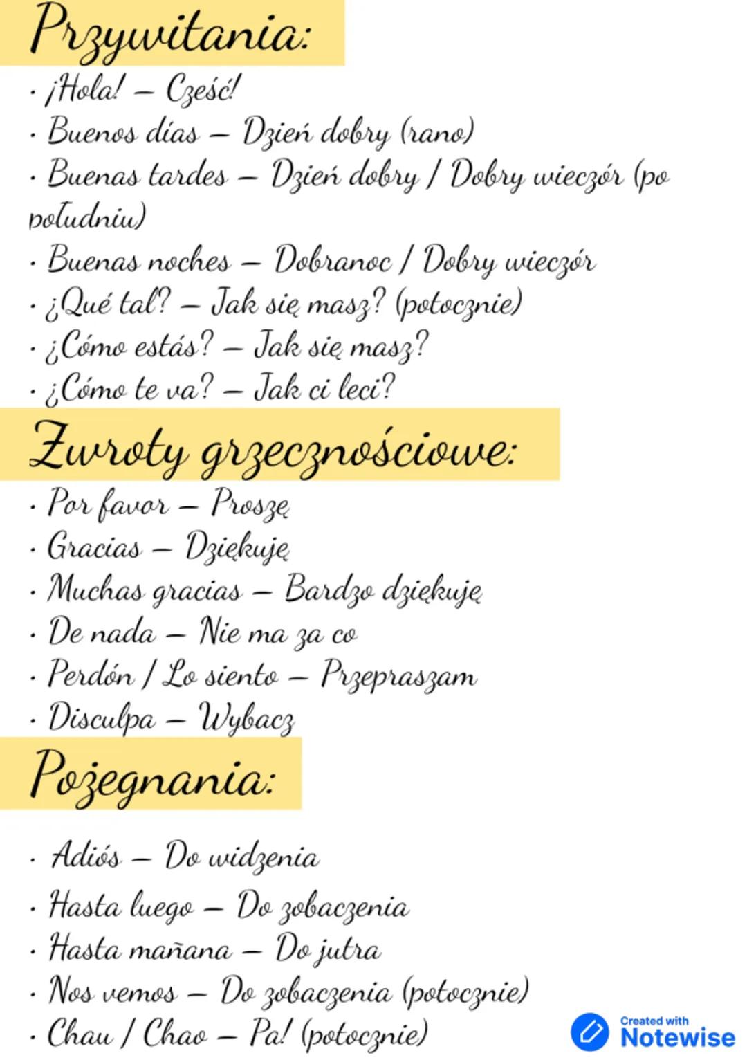 Hiszpański - zwroty