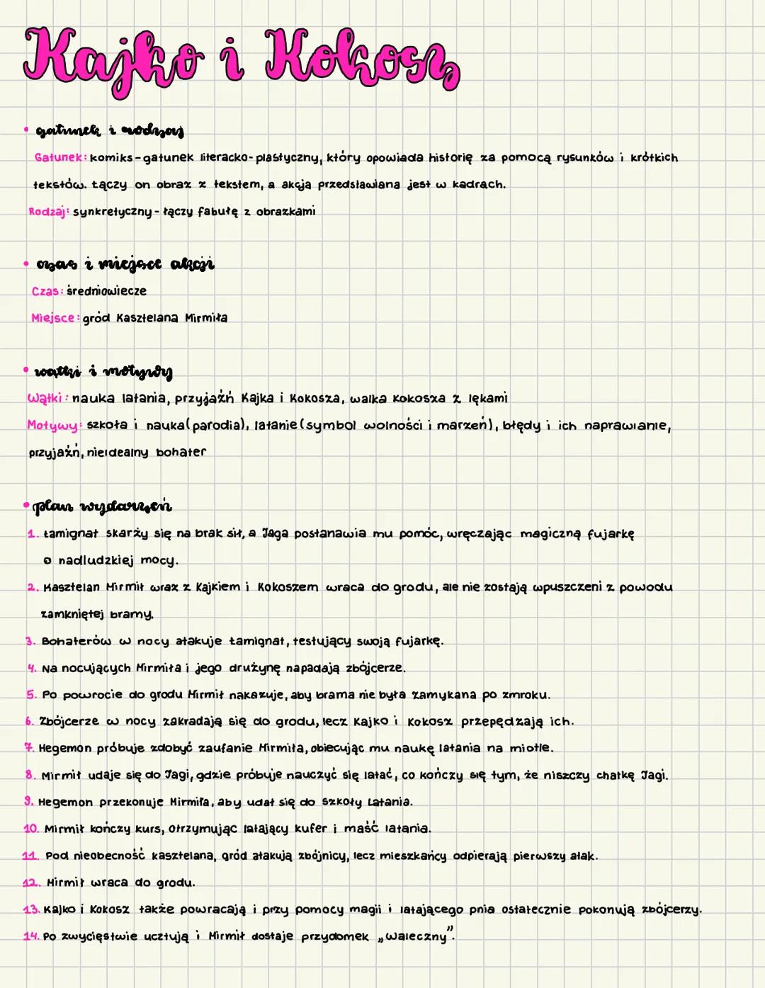 --- OCR Start ---
Kajko i Kokoss
gatunek i rodzaj
Gatunek: komiks-gatunek literacko-plastyczny, który opowiada historię za pomocą rysunków