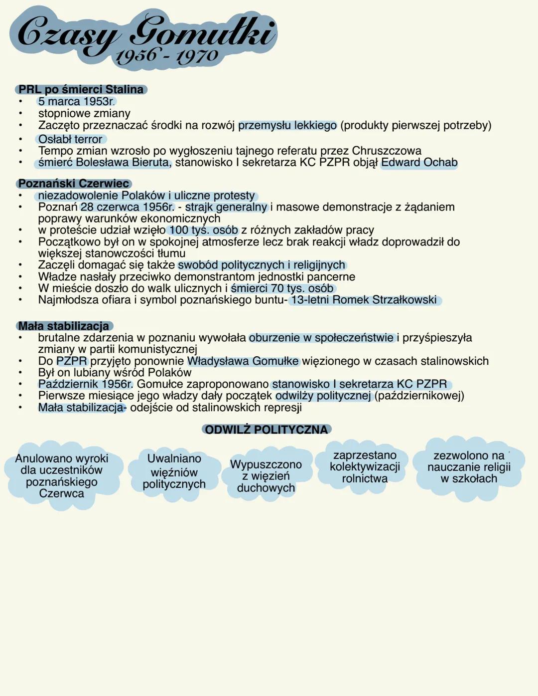 # Czasy Gomułki
1956-1970
* PRL po śmierci Stalina
* 5 marca 1953r.
* stopniowe zmiany
* Zaczęto przeznaczać środki na rozwój przem