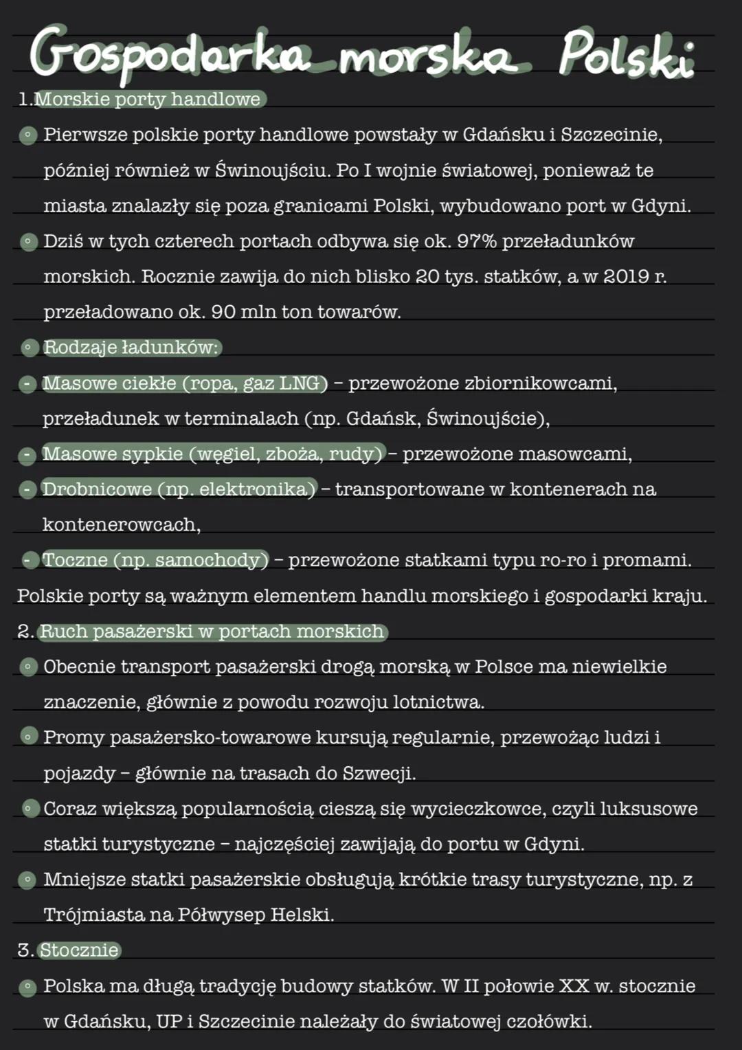 --- OCR Start ---
Gospodarka morska Polski
1.Morskie porty handlowe
• Pierwsze polskie porty handlowe powstały w Gdańsku i Szczecinie,
późni