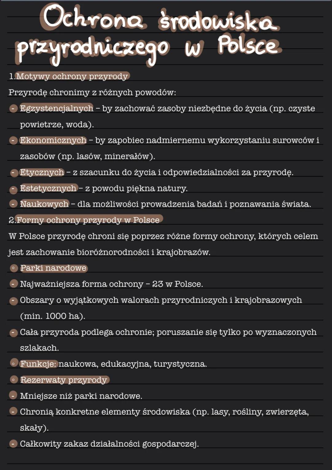 Ochrona środowiska
przyrodniczego w Polsce
1.Motywy ochrony przyrody
Przyrodę chronimy z różnych powodów:
- Egzystencjalnych - by zachować z