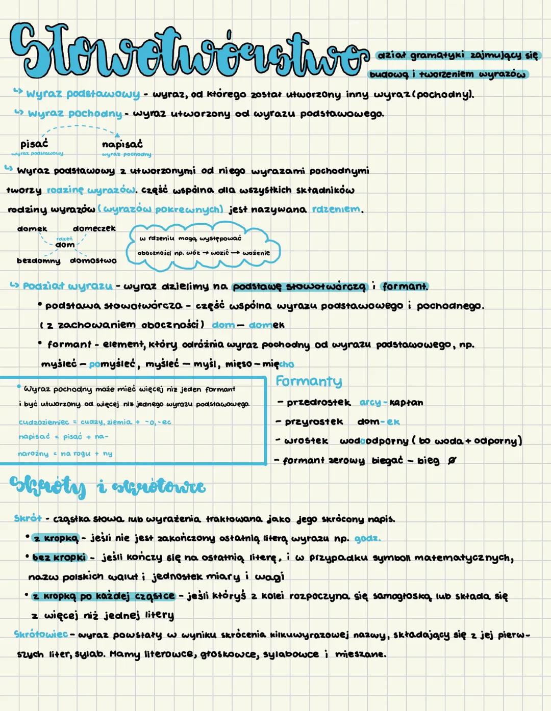 # Slowotwórstwo.
aział gramatyki zajmujący się
budową i tworzeniem wyrazów
wyraz podstawowy wyraz, od którego został utworzony inny wyraz (