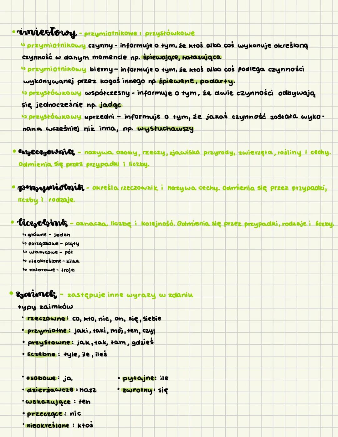 --- OCR Start ---
fleksja
NIEODMIENNE
prinysłowch określa czasownik, nazywa czas, miejsce i sposób wykonania czynności.
Najczęściej pełni w