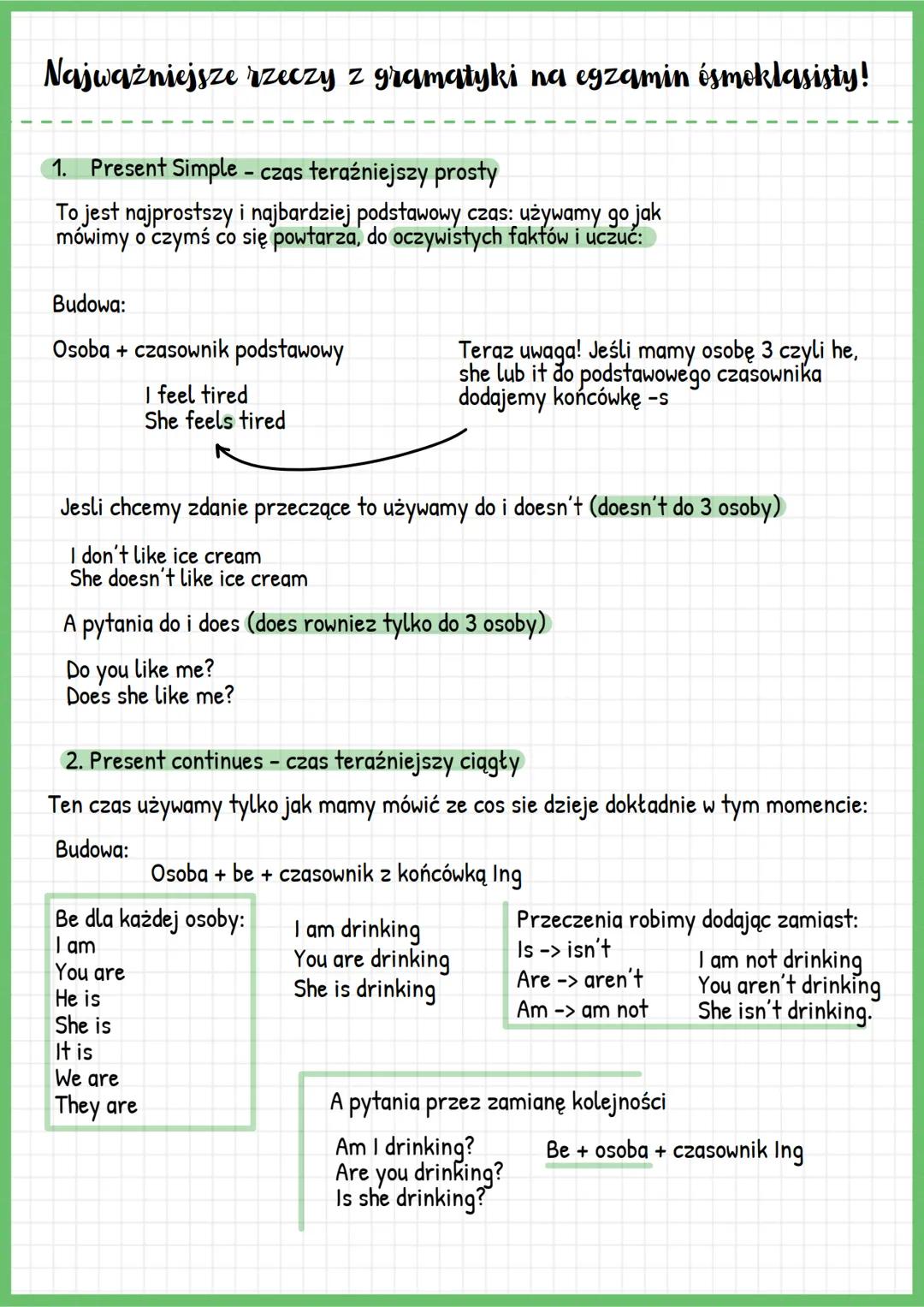# Najważniejsze rzeczy z gramatyki na egzamin ósmoklasisty!
1. Present Simple - czas teraźniejszy prosty
To jest najprostszy i najbardziej