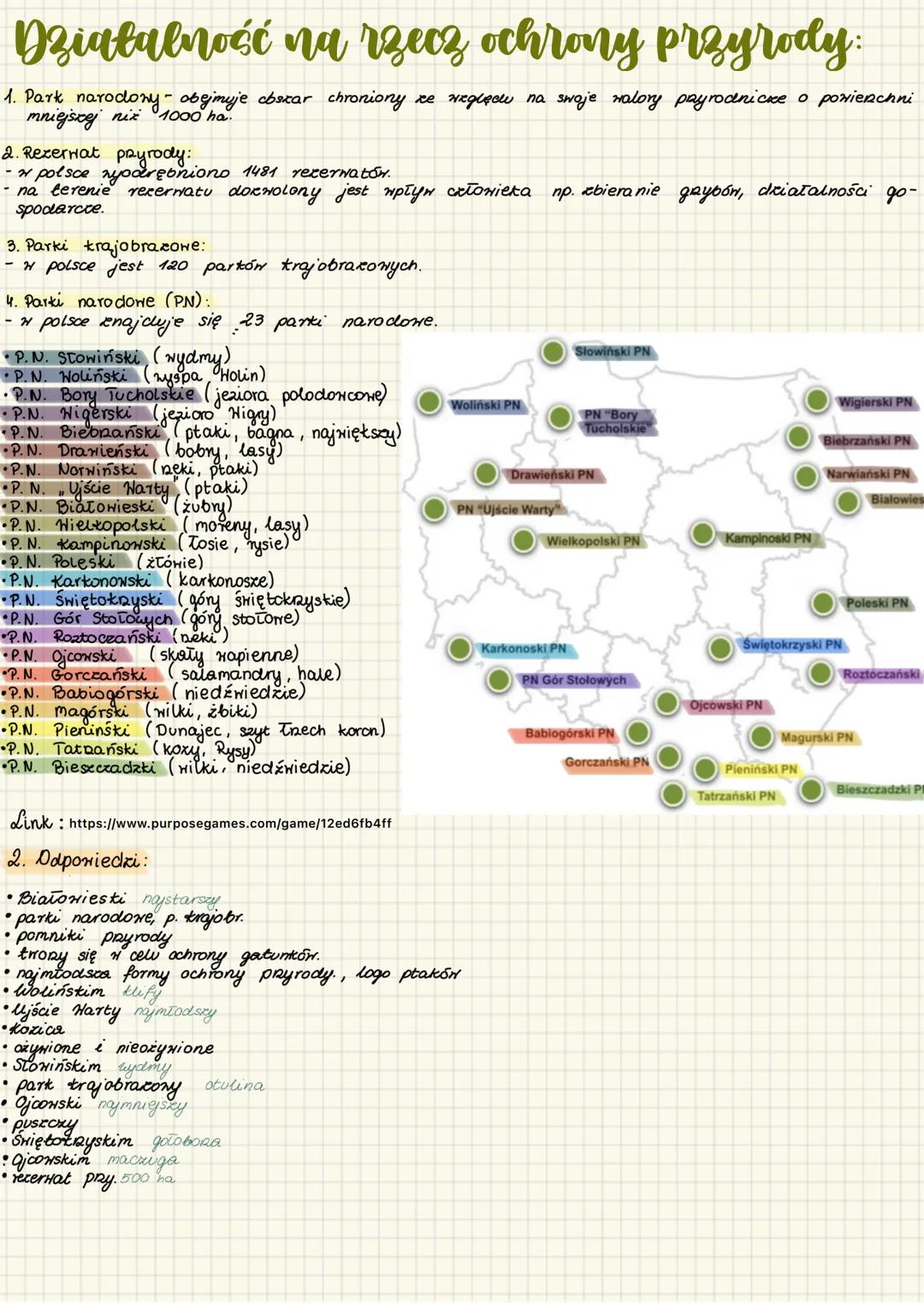 # Działalność na rzecz ochrony przyrody:
1. Park narodony- obejmuje cbszar chroniony ze weglęce na swoje walory payrodnicke o powienchni
mn