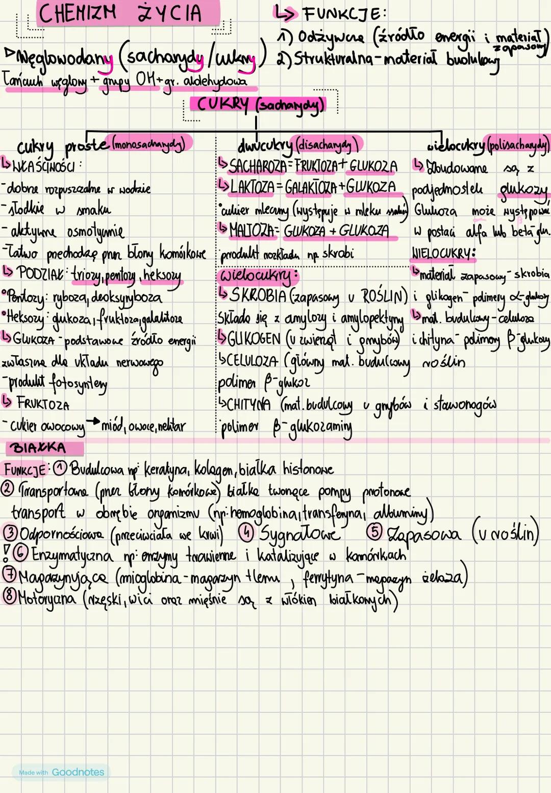 # CHEMIZM ŻYCIA
> FUNKCJE:
1) Odżyware (źródło energii i material) zapasowy
Węglowodany (sacharydy/ukry) 2) Strukturalna-materiał buolubo