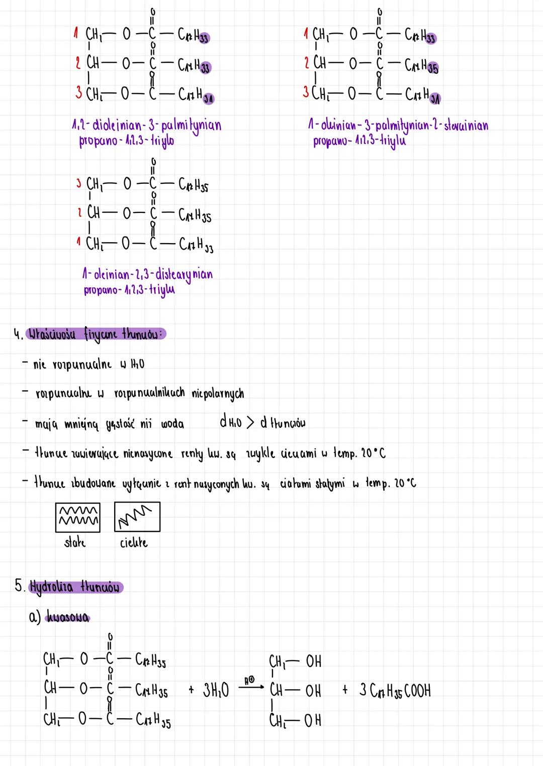 TŁUSZCZE
1. Tlunce to estry propano-1,2,3-trolu i wyinych hu. Karboksylowych.
CH₂-O-H
H-O-C-C₁₅H₃₁
H₂SO₄ (k)
CH-O-H
+H-O-C-C₁₅H₃₁
→
CH₂-O-H
