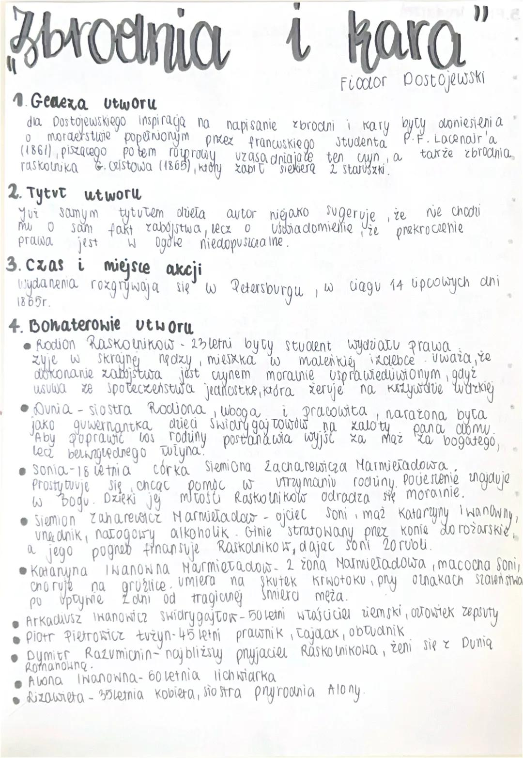 # Zbrodnia i kara"
Fiodor Dostojewski
1. Geaeza utworu
dia Dostojewskiego inspiracja na napisanie zbrodni i kary były doniesienia"
moraet