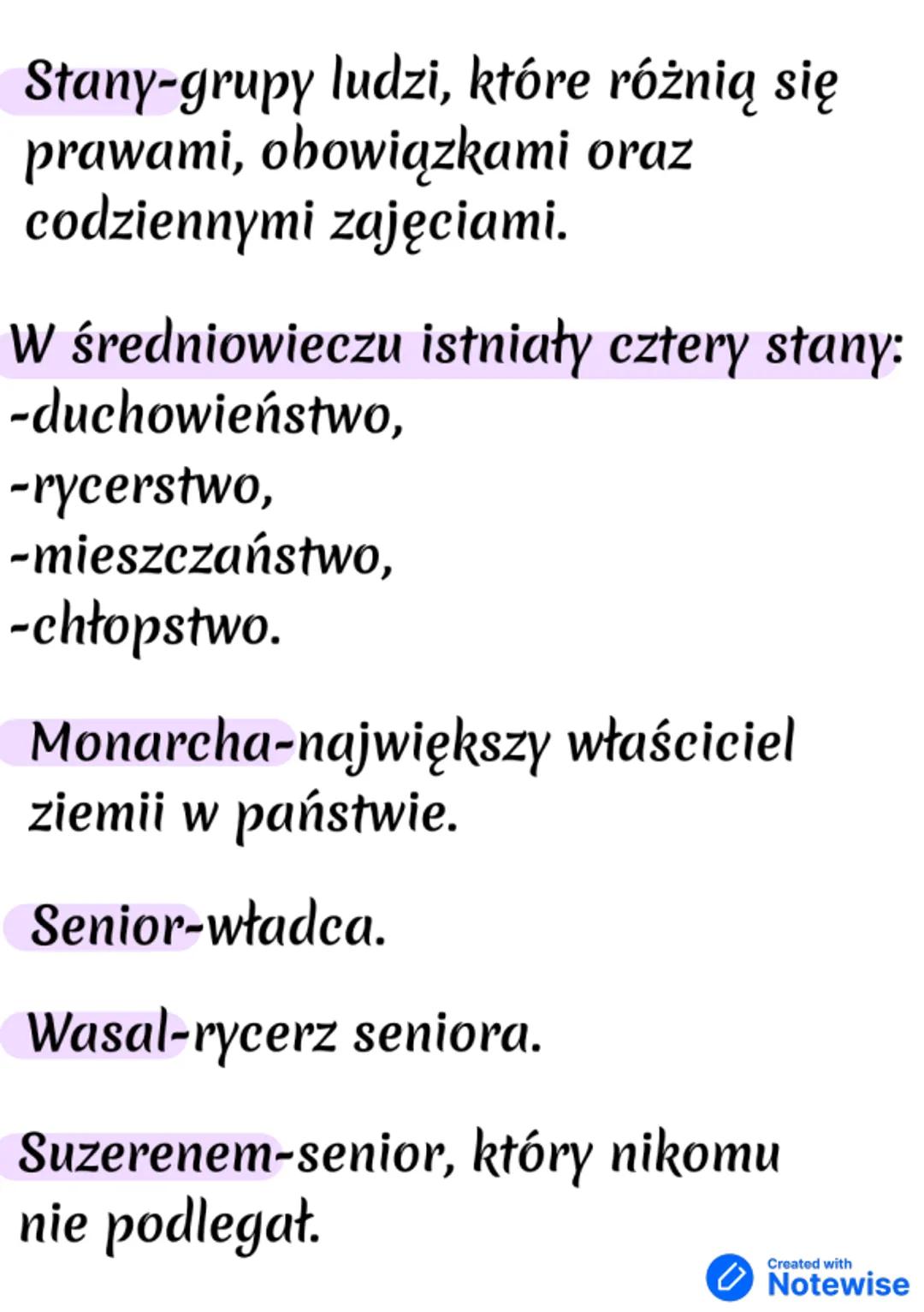 # Historia
Społeczeństwo Średniowie-
czej Europy
Feudalizm-system organizacji,
w którym możniejsi zapewniali
bezpieczeństwo słabszym w
zamia