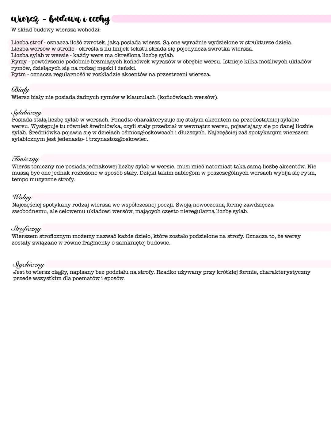 # Wiersz - budowa i cechy
W skład budowy wiersza wchodzi:
Liczba strof - oznacza ilość zwrotek, jaką posiada wiersz. Są one wyraźnie wydzi