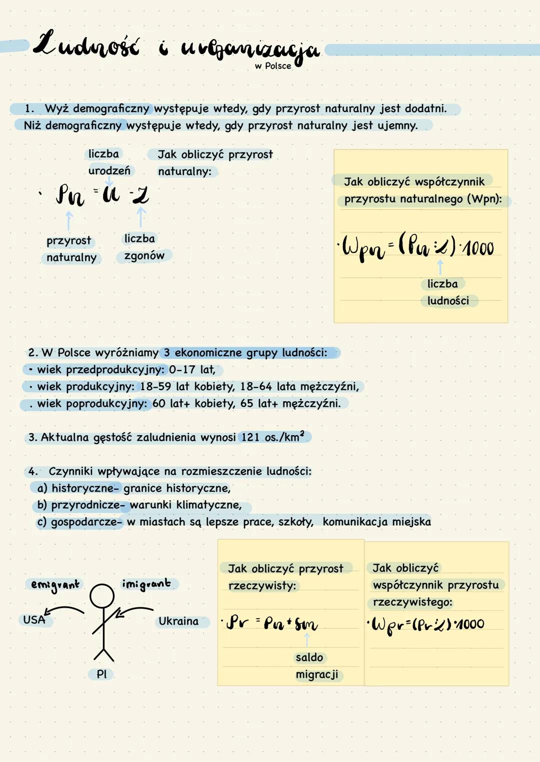 # Ludność i urbanizacja
w Polsce
1. Wyż demograficzny występuje wtedy, gdy przyrost naturalny jest dodatni.
Niż demograficzny występuje wt