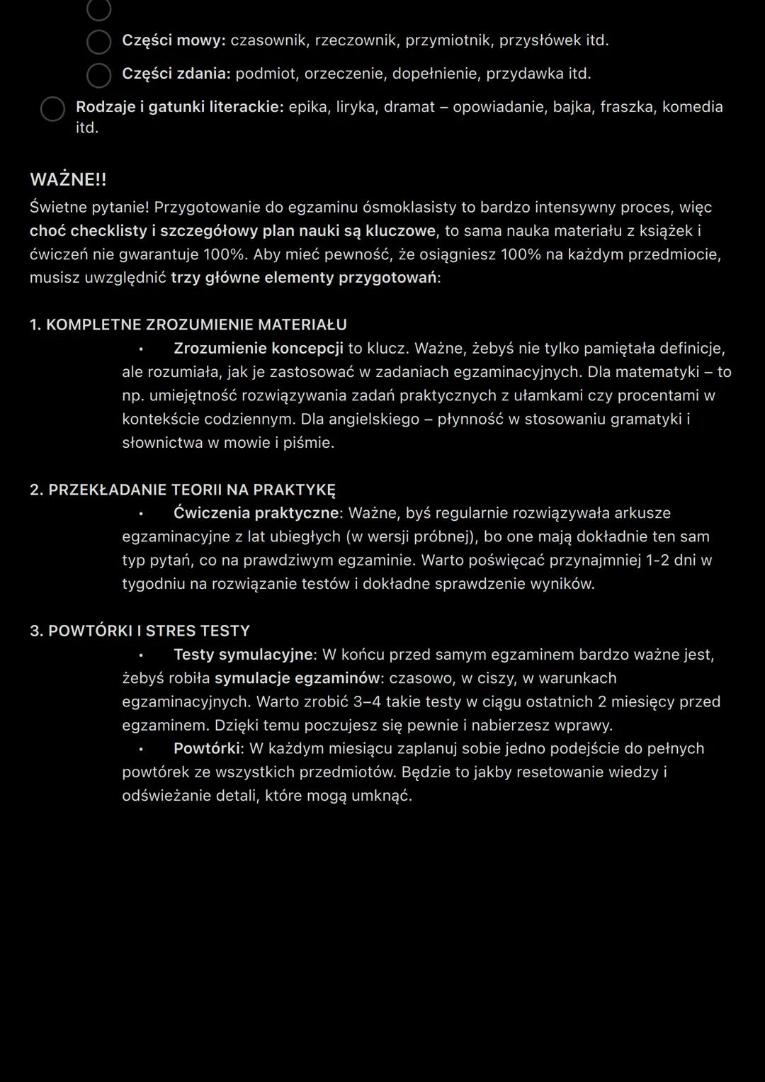 --- OCR Start ---
Egzamin 8-klasisty z języka polskiego
Wstępny plan
Etap 1: Maj-Sierpień 2025 (powtórka lekka + nadrabianie)
Spokojne przyp