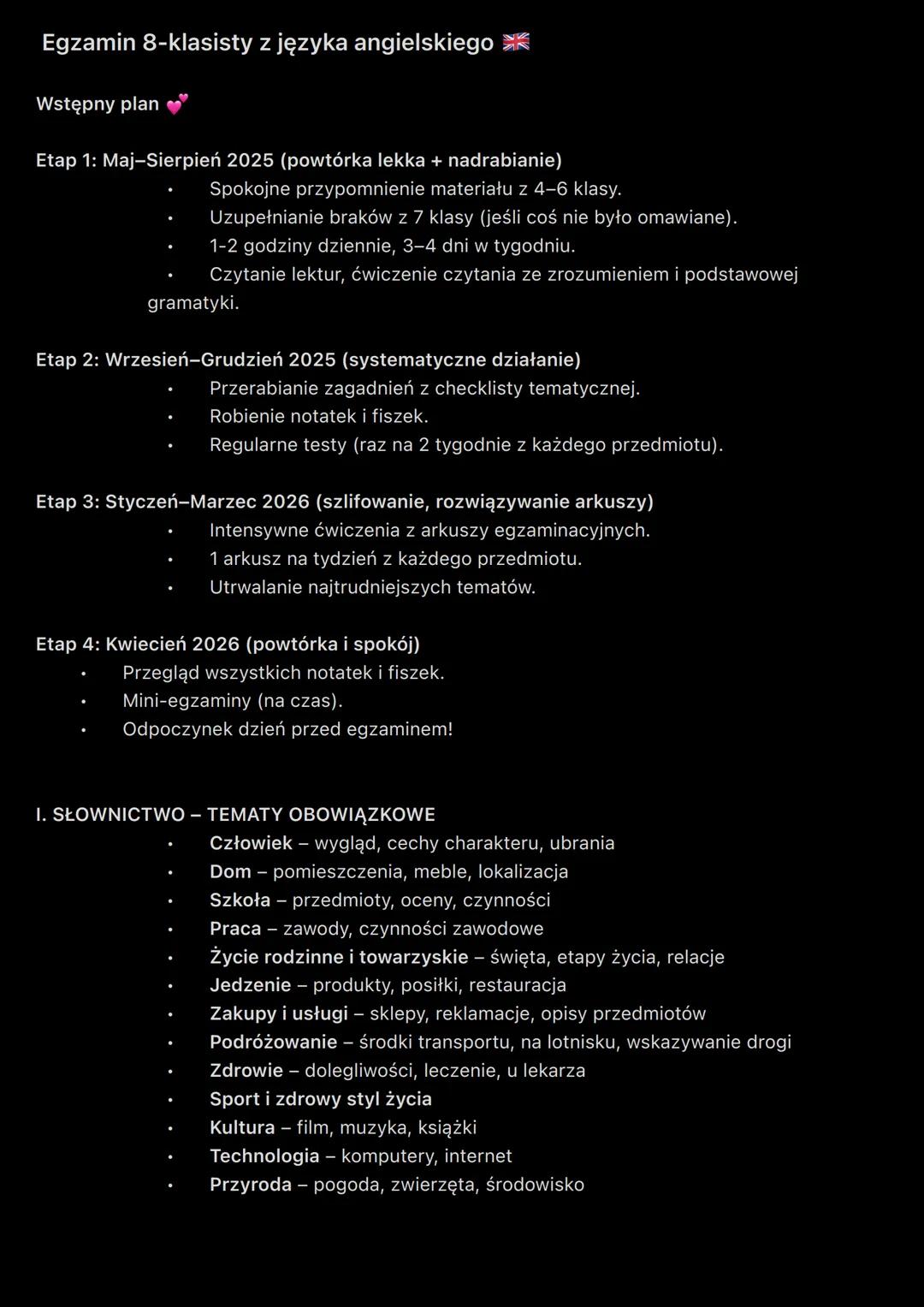 Plan nauki do e8 z angielskiego!