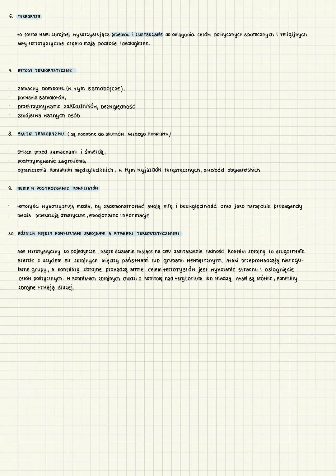 # 1.4. KONFLIKTY ZBROJNE I TERRORYZH
# 1. PRZYCZYNY KONFLIKTON ZBROJNYCH
* ekonomiczne (sprzeczne interesy, kryzysy gospodarcze)
* etn