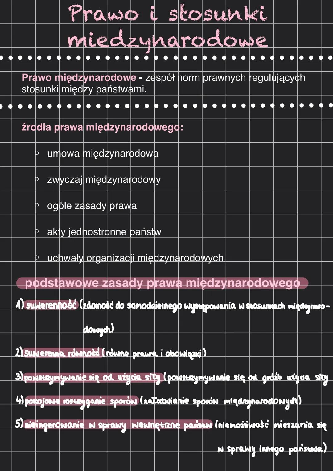 --- OCR Start ---
Prawo i stosunki
miedzynarodowe
Prawo międzynarodowe - zespół norm prawnych regulujących
stosunki między państwami.
źródła