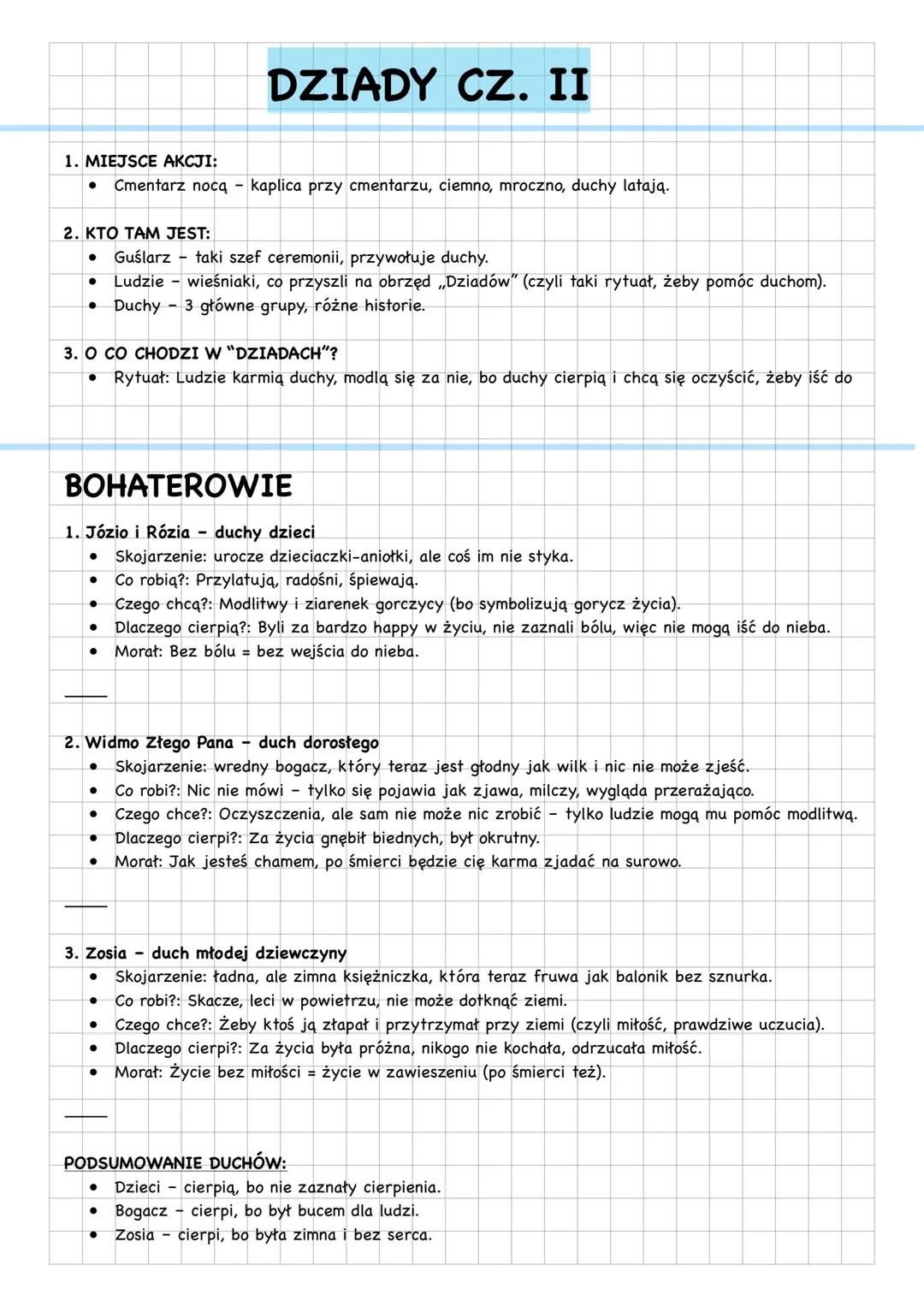 # DZIADY CZ. II
1. MIEJSCE AKCJI:
* Cmentarz nocą kaplica przy cmentarzu, ciemno, mroczno, duchy latają.
2. KTO TAM JEST:
* Guślarz