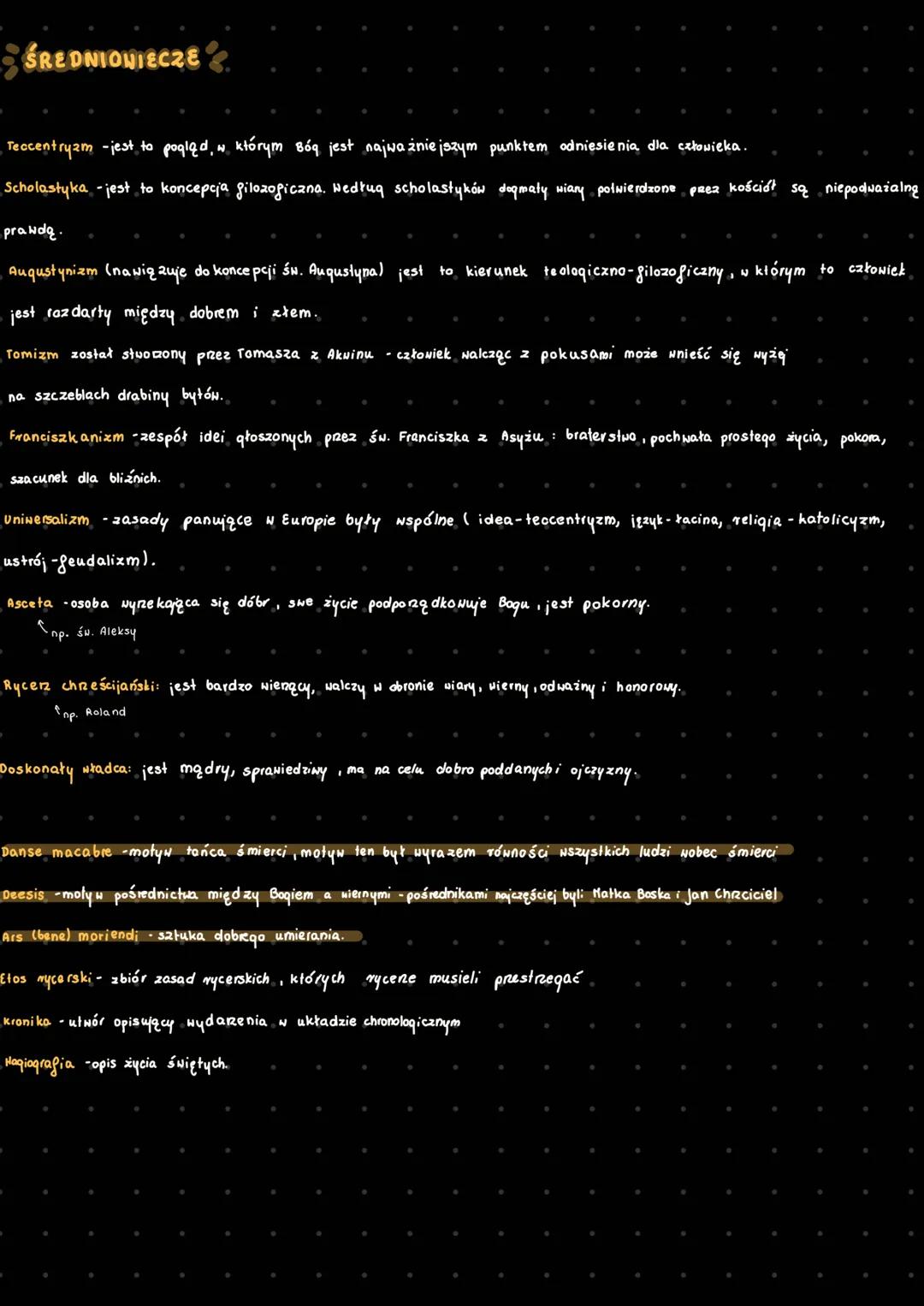 # ŚREDNIOWIECZE
Teccentryzm jest to pogląd, w którym Bóg jest najważniejszym punktem odniesienia dla człowieka.
Scholastyka jest to koncep