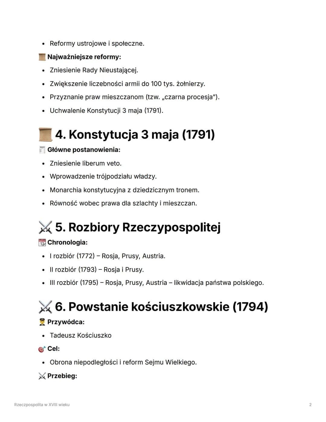 # Rzeczpospolita w XVIII wieku
## 1. Czasy saskie (1697–1763)
Władcy z dynastii Wettinów:
- August II Mocny (1697-1733)
- August III Sas