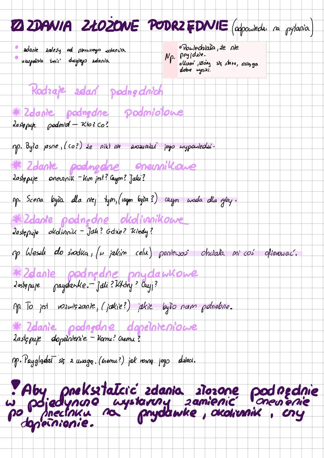 # SKŁADNIA
Ceęści zdania
głowne
Podmiot + onenente
du gone dne
Paydawka + dopełnieniet okolivanik
* Podmiot Kto? Co?
* gramatyu