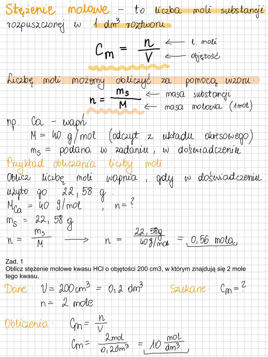 Stężenie procentowe - wyrażona w %
liczba gramów substancji rozpuszczonej w
100 g roztwore.
$C_p = \frac{m_s ". 100%}{m_r}$
Masa roxtwone:
$