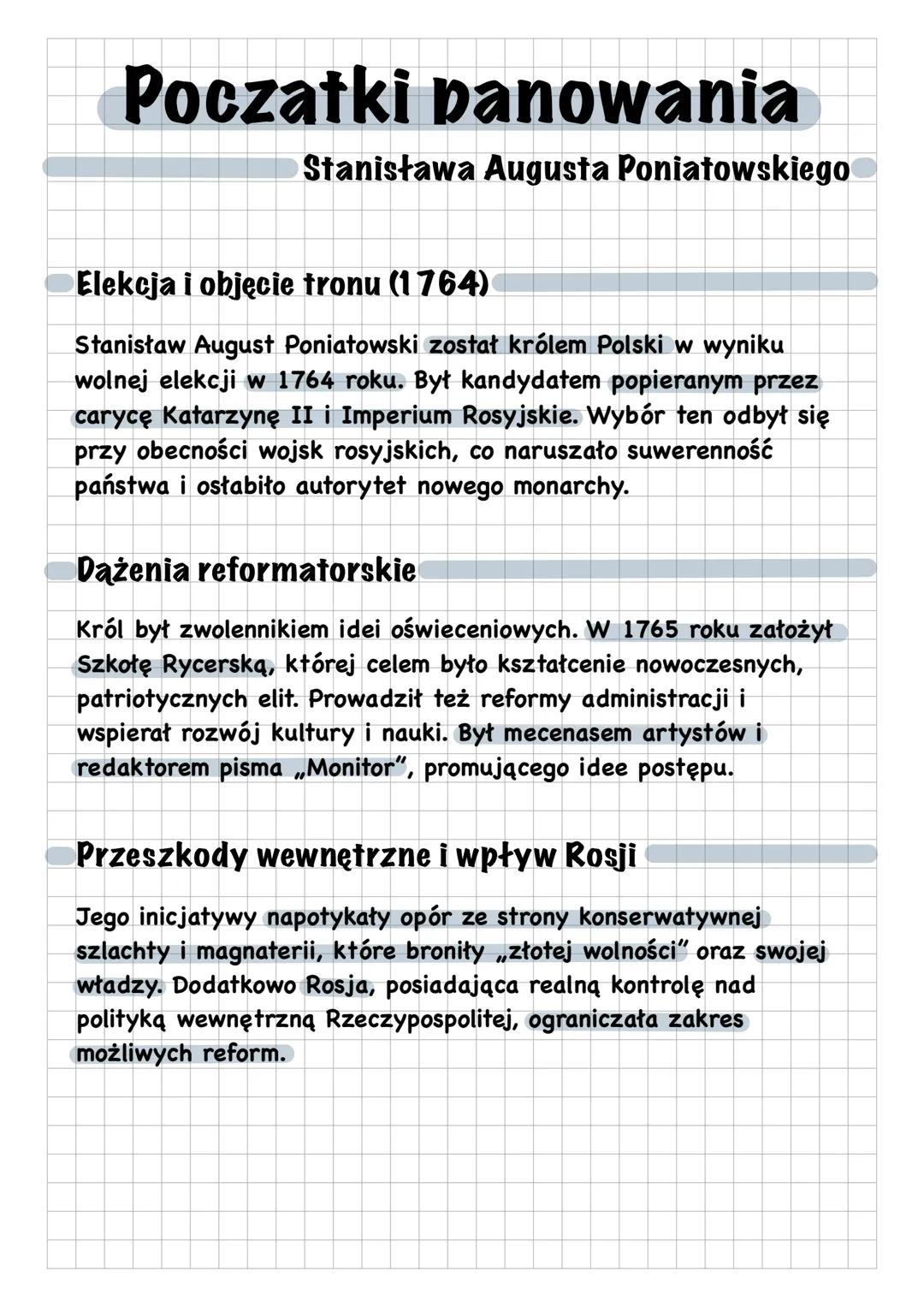 Poczatki panowania
Stanisława Augusta Poniatowskiego
Elekcja i objęcie tronu (1764)
Stanisław August Poniatowski został królem Polski w wyni
