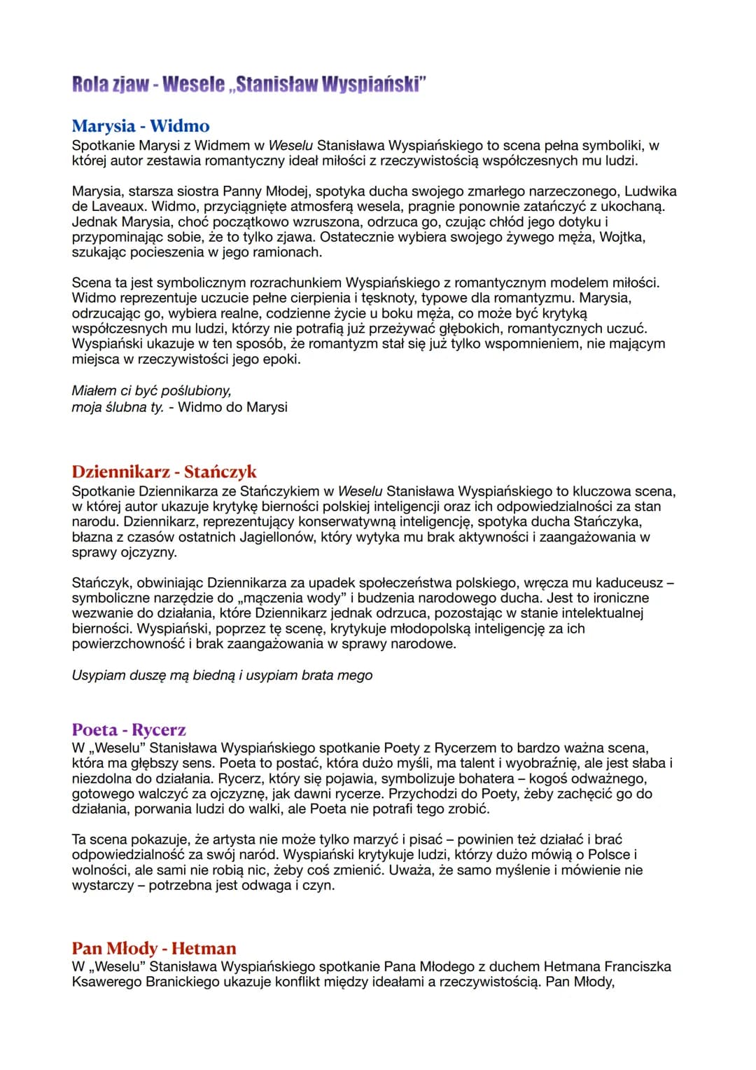 Rola zjaw - Wesele „Stanisław Wyspiański"
Marysia - Widmo
Spotkanie Marysi z Widmem w Weselu Stanisława Wyspiańskiego to scena pełna symbol