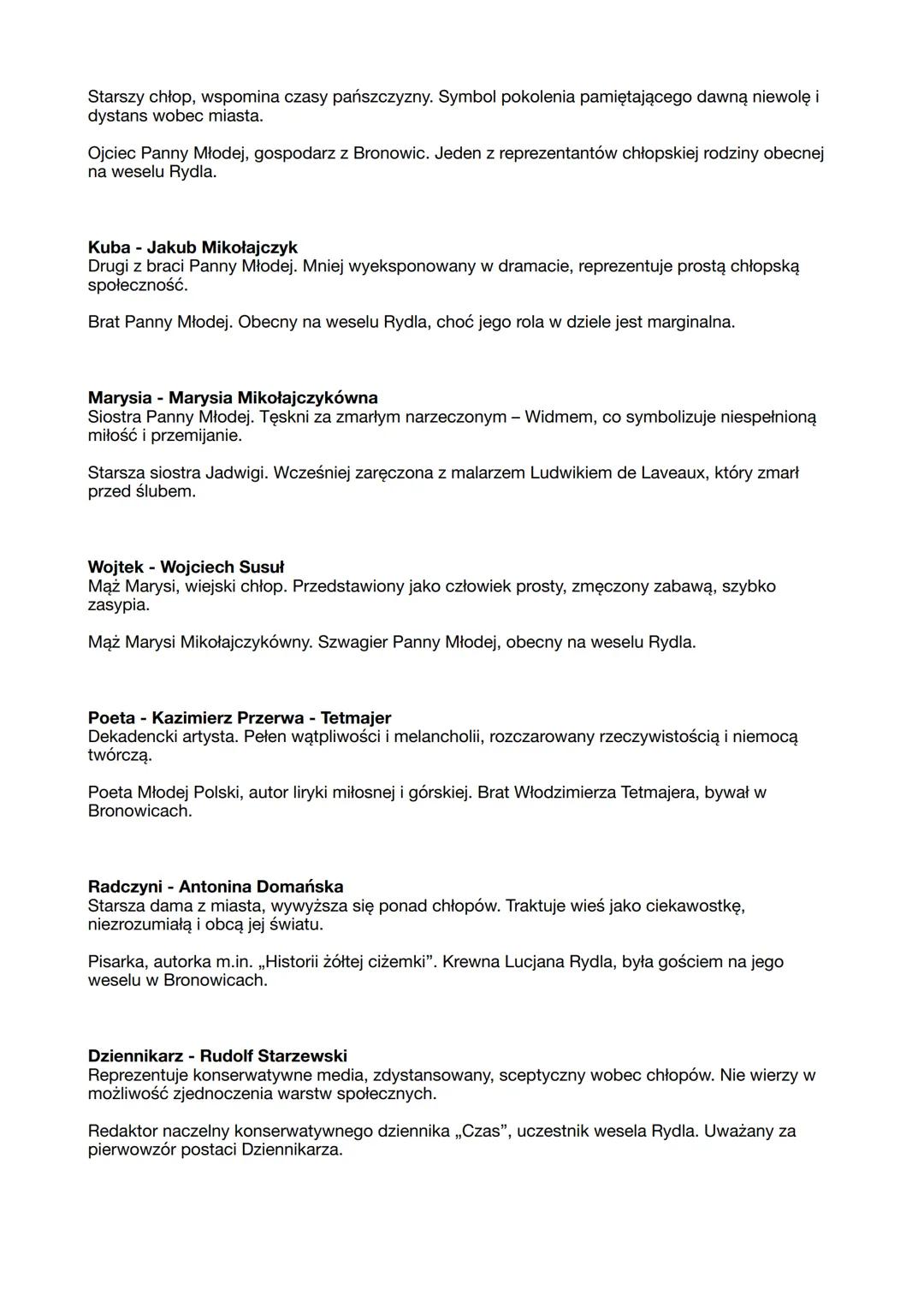 --- OCR Start ---
Wesele
Geneza wesela
Inspiracją dla Wesela było autentyczne wesele poety Lucjana Rydla z chłopką Jadwigą
Mikołajczykówną,