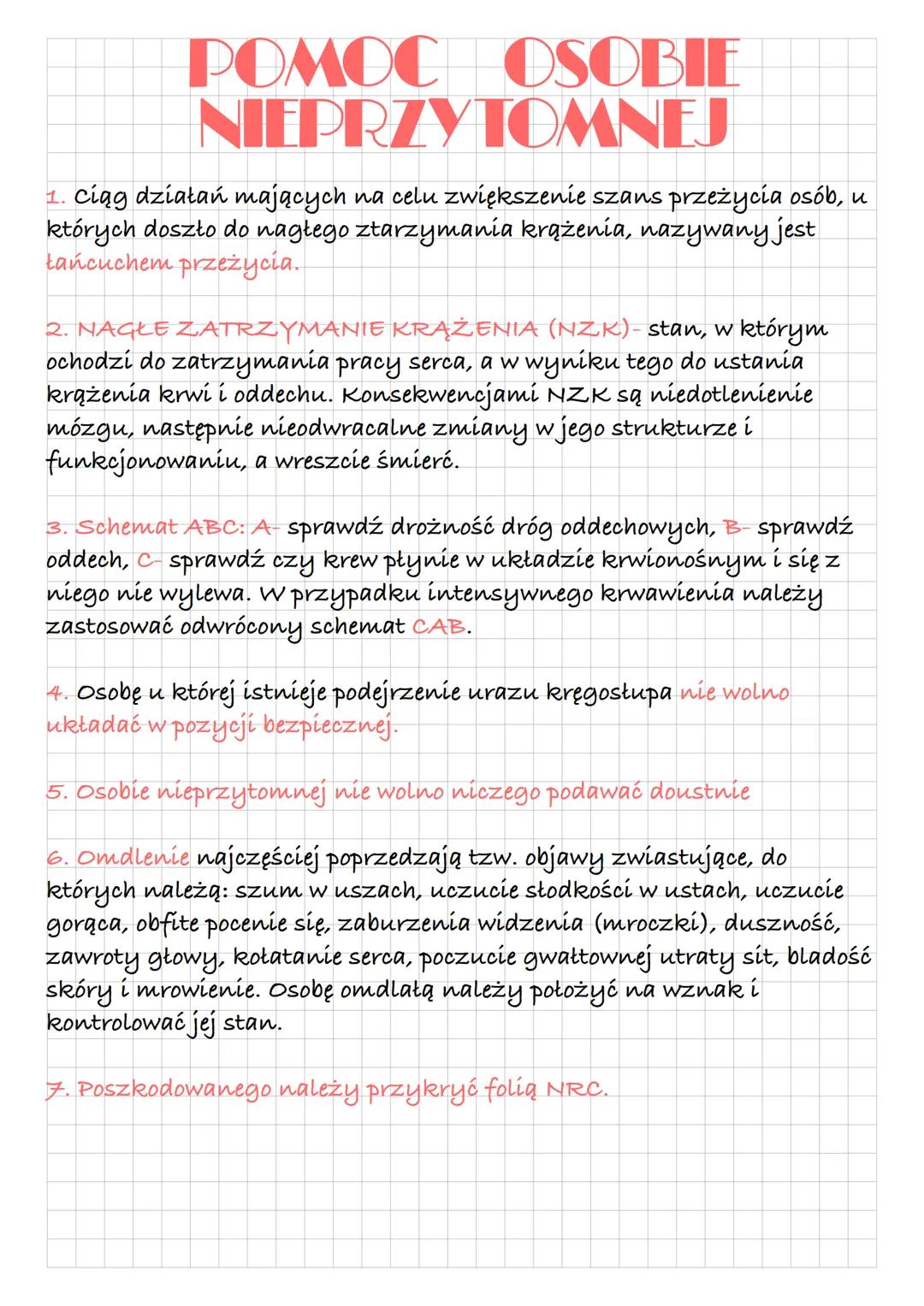 --- OCR Start ---
POMOCHOSOBIE
NIEPRZYTOMNEJ
1. Ciąg działań mających na celu zwiększenie szans przeżycia osób, u
kórych doszło do nagłego z