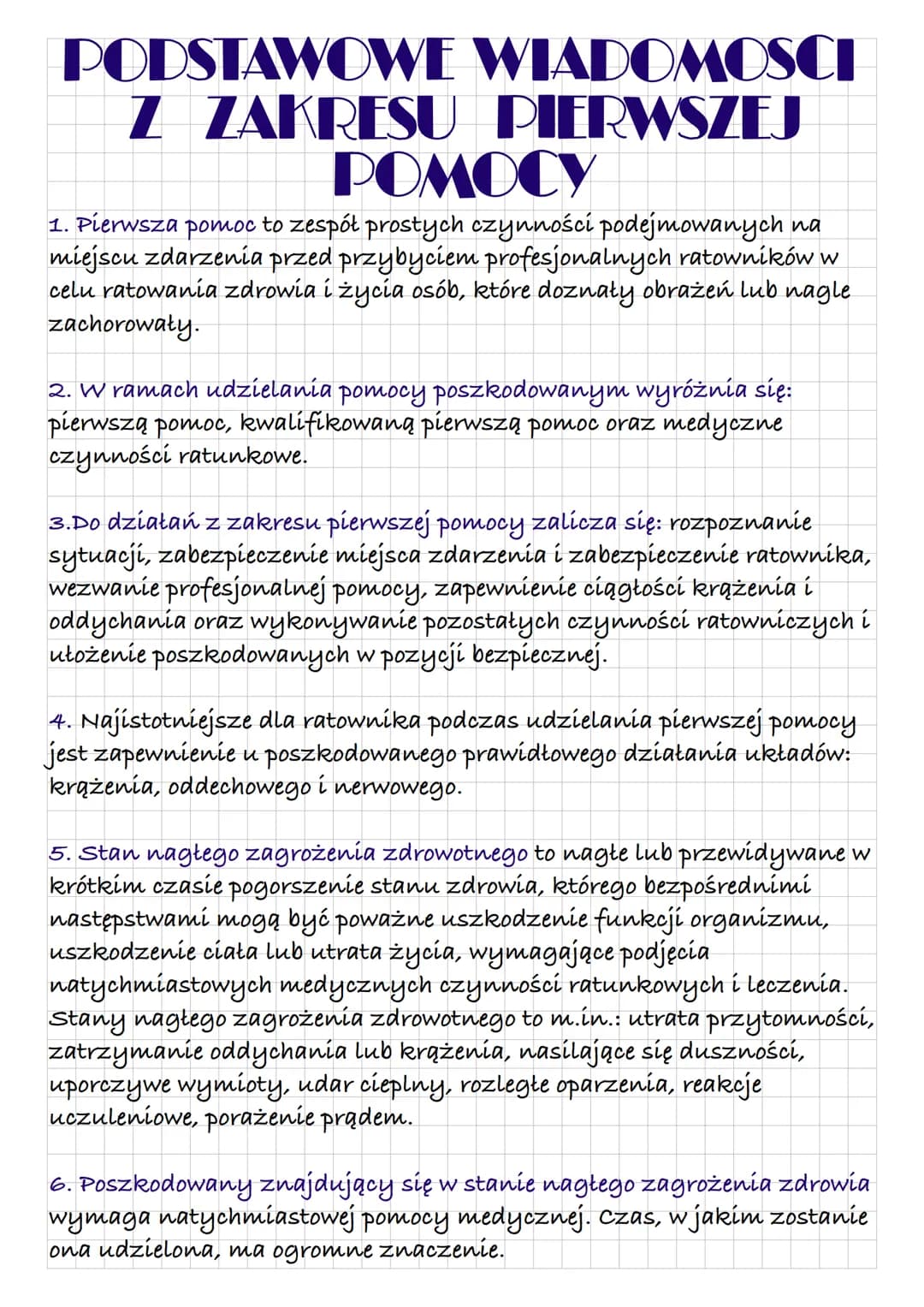 PODSTAWOWE WIADOMOSCI
Z ZAKRESU PIERWSZEJ
POMOCY
1. Pierwsza pomoc to zespół prostych czynności podejmowanych na
miejscu zdarzenia przed prz