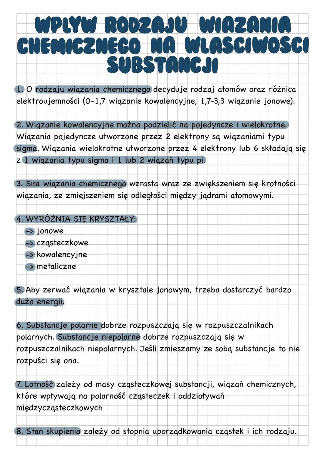 WPLYW RODZAJU WIAZANIA
CHEMICZNEGO NA WLASCIWOSCI
SUBSTANCJI
1. O rodzaju wiązania chemicznego decyduje rodzaj atomów oraz różnica
elektrouj