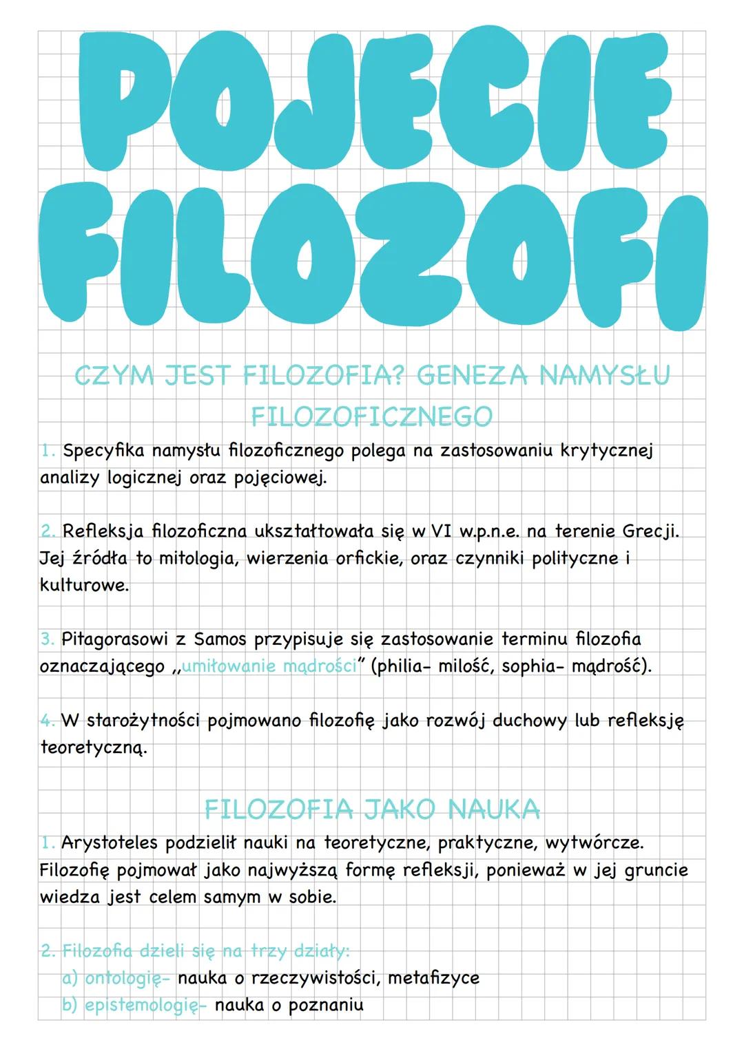 POJECIE
FILOZOFI
CZYM JEST FILOZOFIA? GENEZA NAMYSŁU
FILOZOFICZNEGO
1. Specyfika namysłu filozoficznego polega na zastosowaniu krytycznej
an