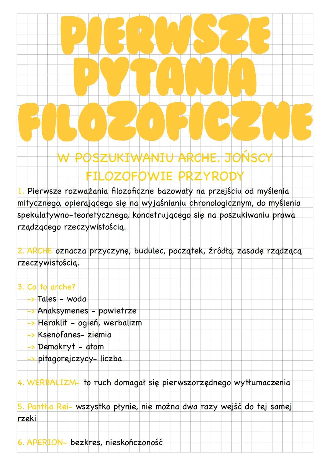 PIERWSZE
PYTANIA
FILOZOFICZNE
W POSZUKIWANIU ARCHE. JOŃSCY
FILOZOFOWIE PRZYRODY
1. Pierwsze rozważania filozoficzne bazowały na przejściu od
