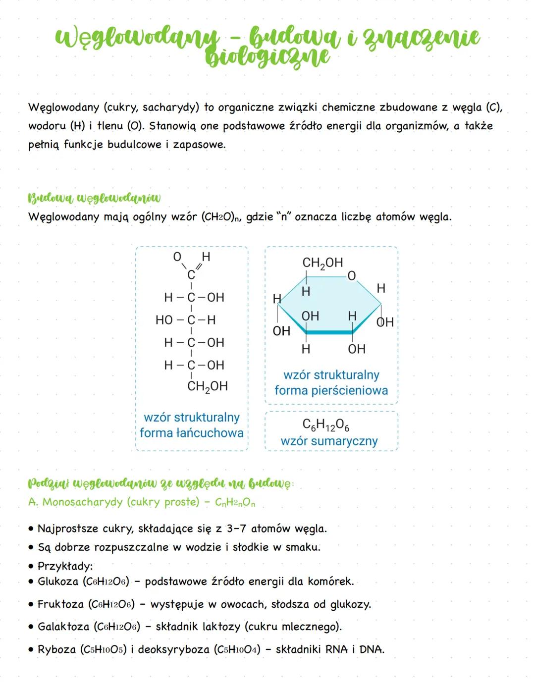 --- OCR Start ---
Węglowodany - budowa i znaczenie
biologiczne
Węglowodany (cukry, sacharydy) to organiczne związki chemiczne zbudowane z wę