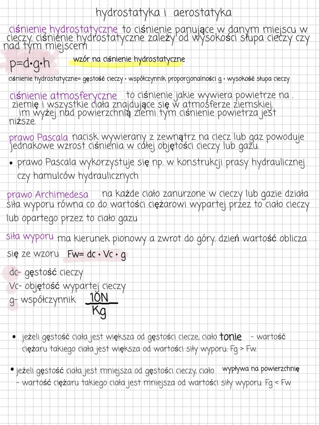 --- OCR Start ---
hydrostatyka i aerostatyka
ciśnienię hydrostatyczne to ciśnienie panujące w danym miejscu w
cieczy ciśnienie hydrostatyczn