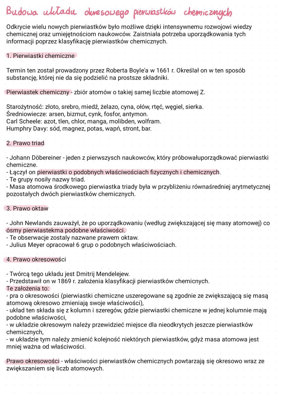 Budowa układu okresowego pierwiastków chemicznych
Odkrycie wielu nowych pierwiastków było możliwe dzięki intensywnemu rozwojowi wiedzy
chemi